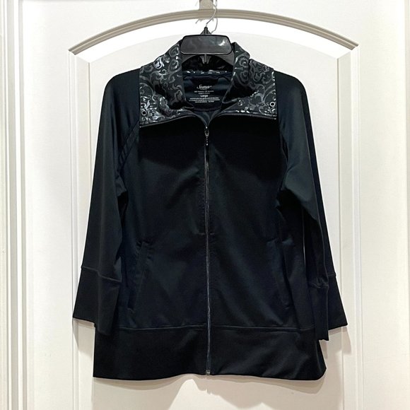 New Soma Jacket Large Black 3/4 Sleeve Stretch Knit Zip Top - Picture 1 of 5